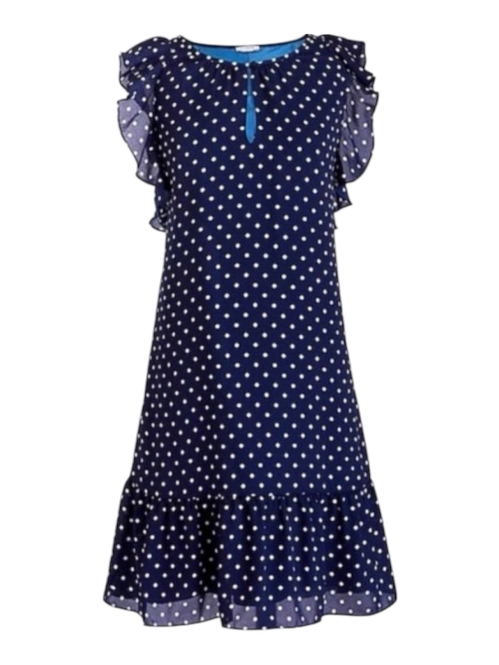 J. Crew Navy and White Polka Dot Ruffle-Sleeve Shift Dress